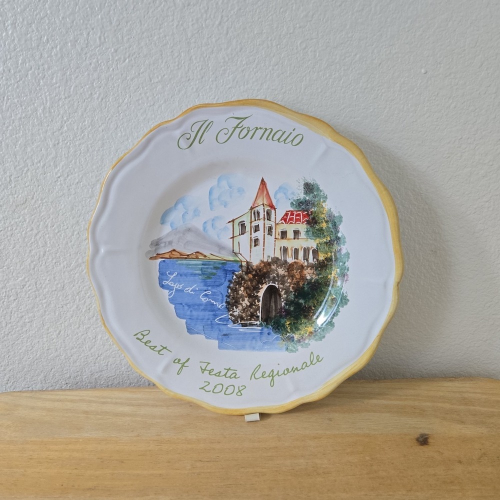 IL Fornaio Festa Regionale Lago Di Como  2008  Hand Painted Ceramic Plate 10"
